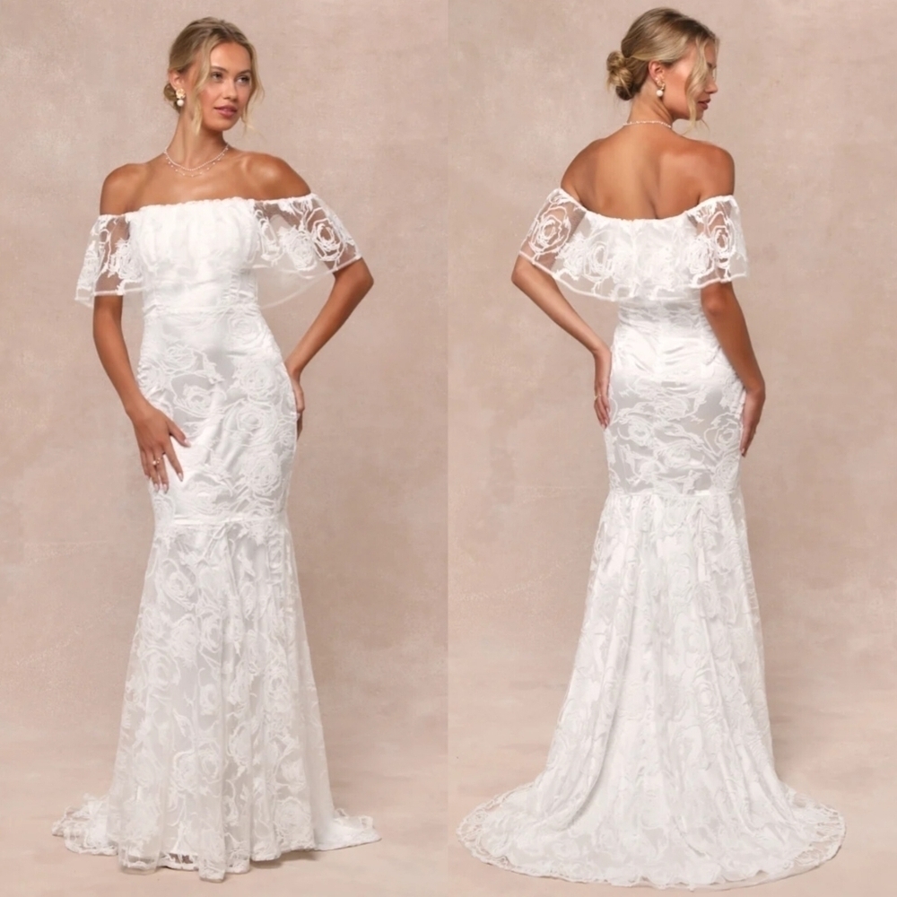 Lulus Perfect Eternity White Off-the-Shoulder Floral Maxi Dress Wedding Party